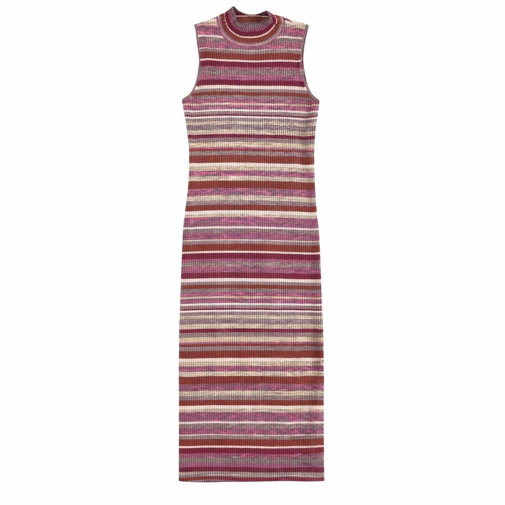 Discontinued Calvin Klein Striped Sleeveless Ribbed Knit Midi Dress Large‎ Pink